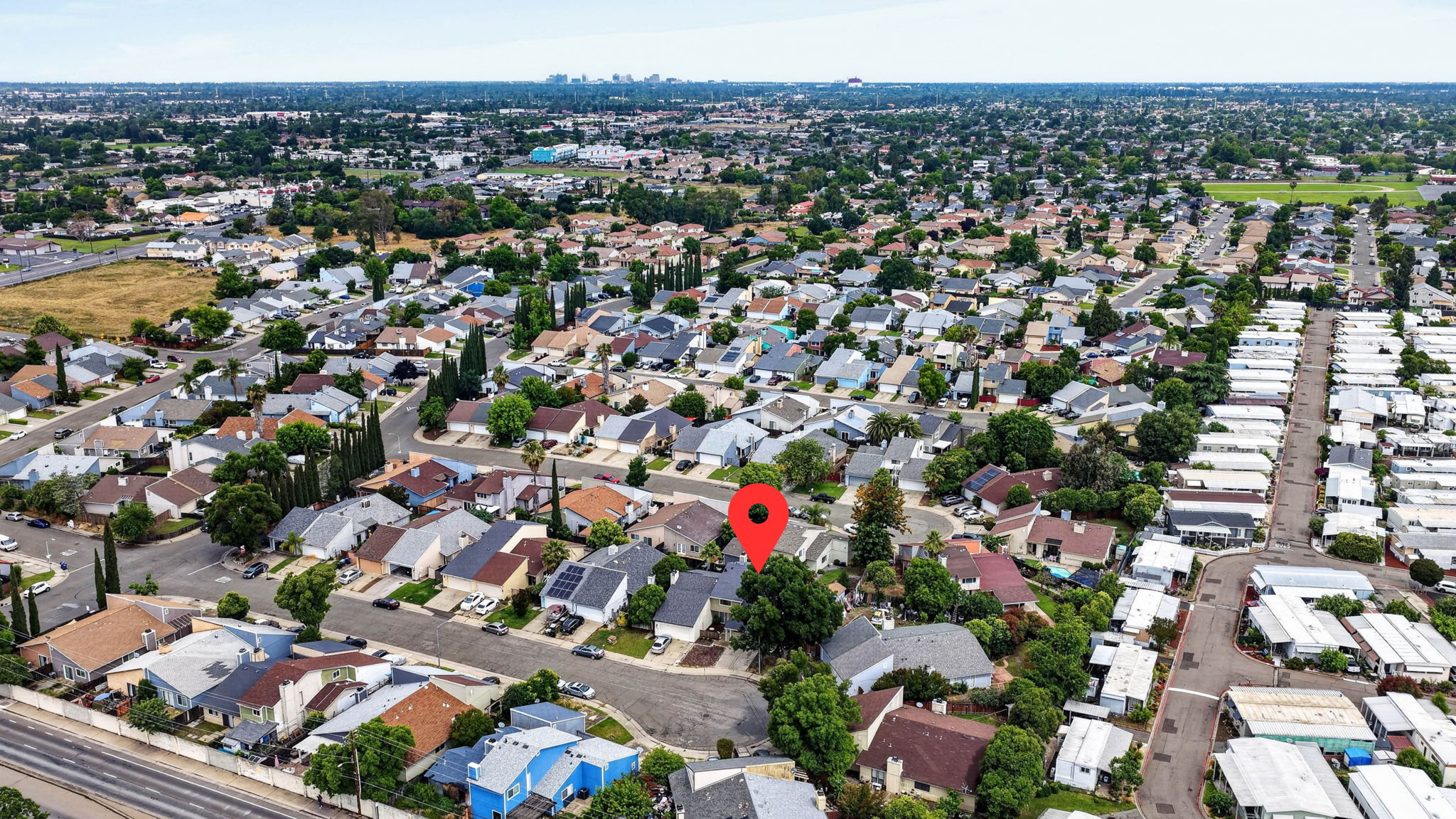 Neighborhood aerial with pin