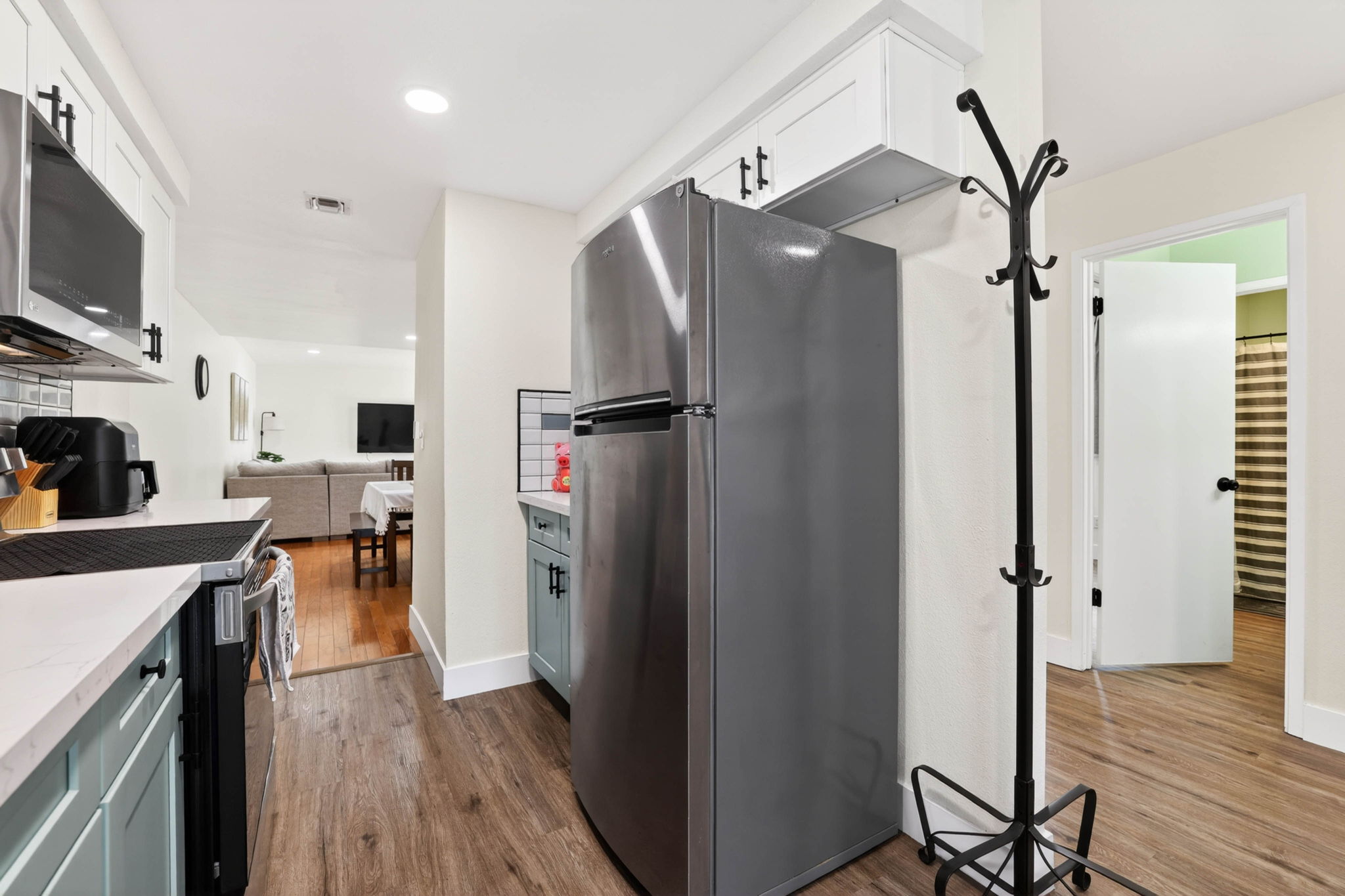Kitchen open to living area
